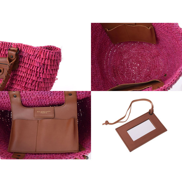 Balenciaga Straw Tan raffia tote bag pink - Picture 9 of 11